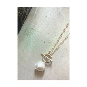 Handcrafted 14k gold filled link pearl necklace